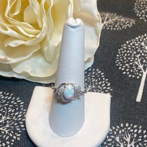 Elegant Sterling Silver Lab Opal Ring